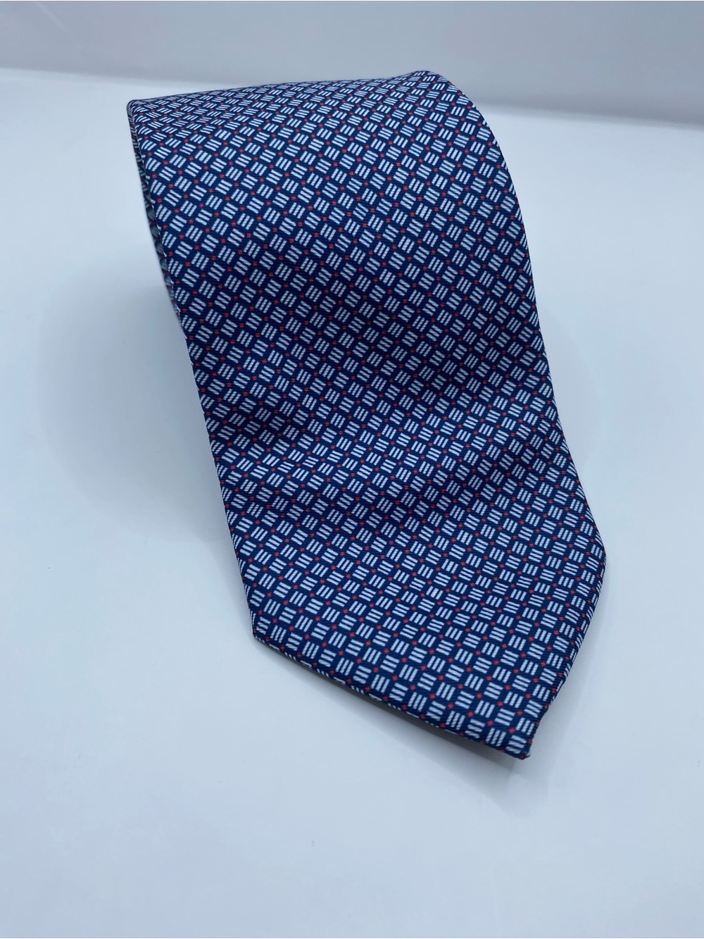 Navy Geometric Pattern Silk Tie